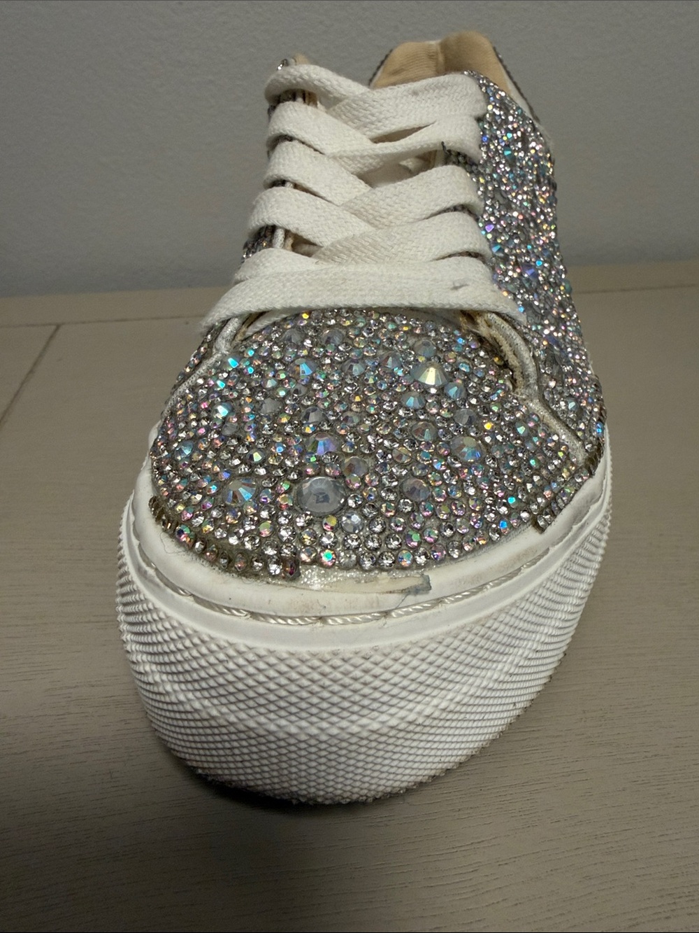 Betsey Johnson Sidny Rhinestone Platform Sneakers Silver Glitter Sparkle Shoes 5 - Picture 10 of 11